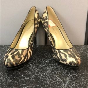 Good, used condition shimmer leopard print heels